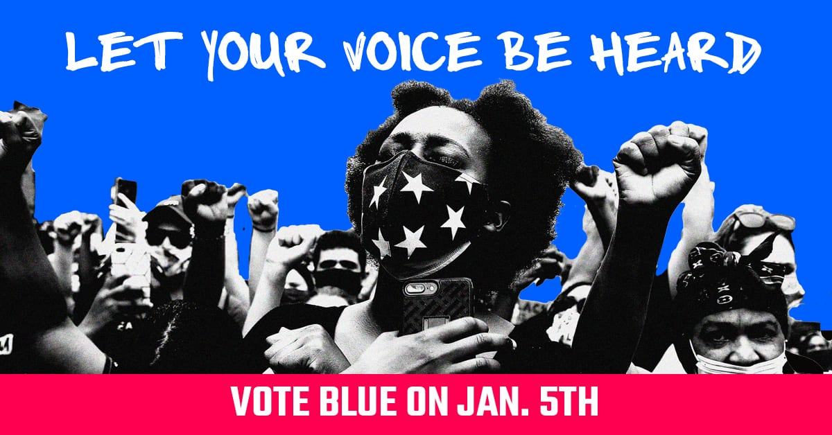 'Let Your Voice Be Heard — Vote Blue on Jan. 5th' social graphic