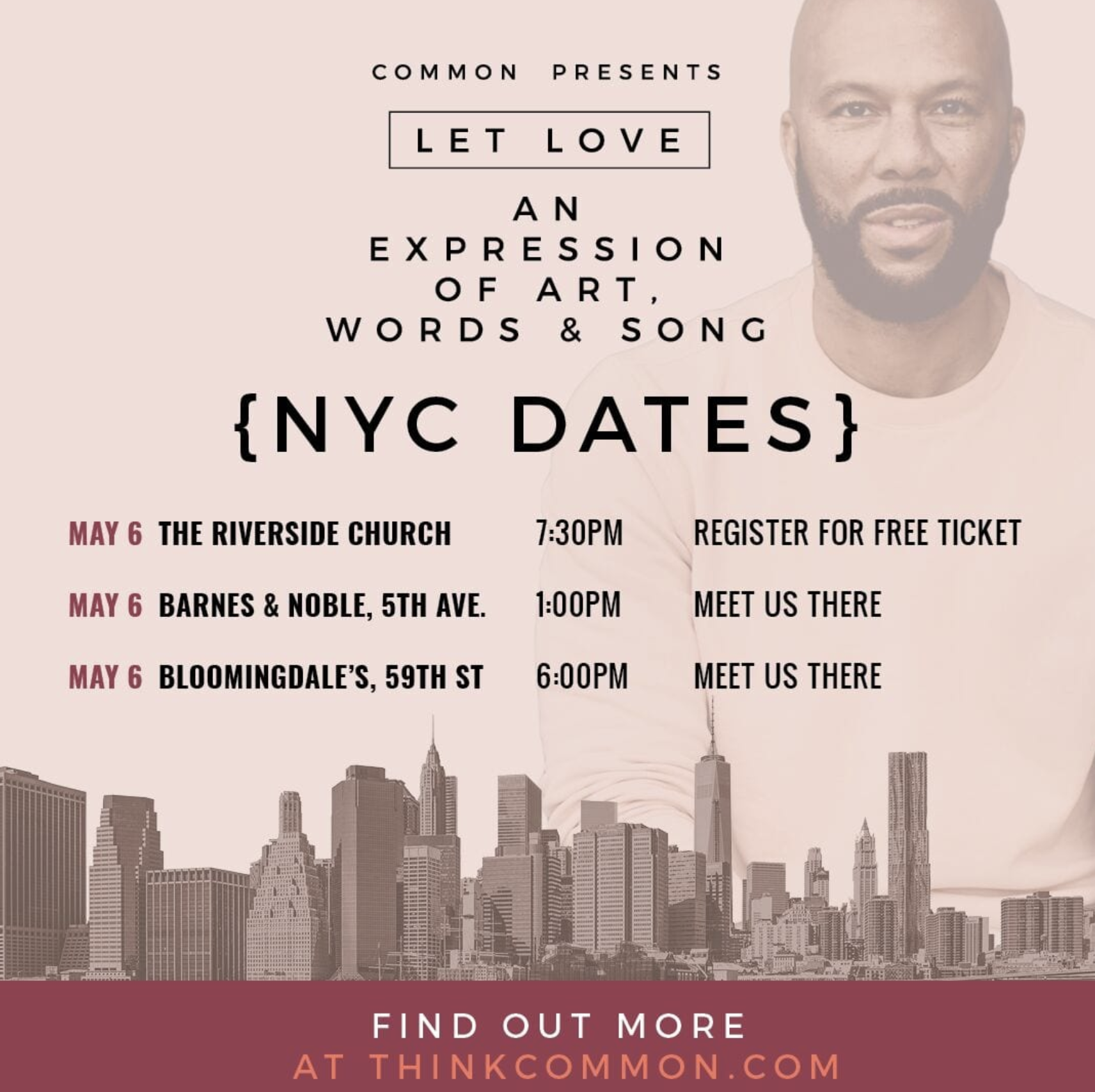 Let Love NYC dates — Common portrait with the full list of New York tour stops
