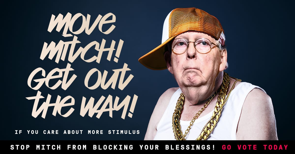 'Move Mitch, get out the way — stop Mitch from blocking your blessings, go vote today' meme graphic
