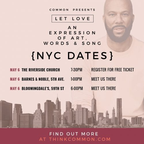 Let Love {NYC DATES} social graphic listing Riverside Church, Barnes & Noble, and Bloomingdale's stops